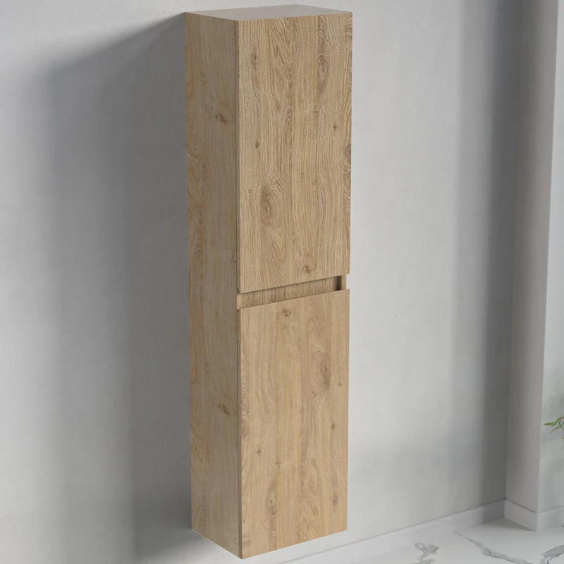 Badmeubelset AVALON 100 cm - Met Kolomkast - Licht Eiken - Wastafel Wit