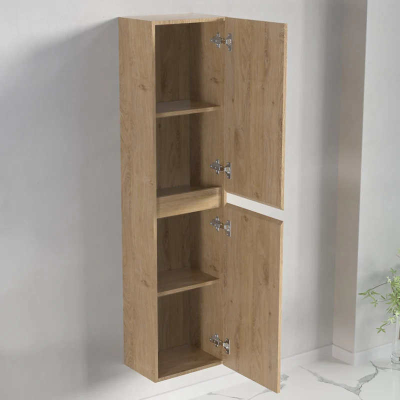 Badmeubelset AVALON 100 cm - Met Kolomkast - Licht Eiken - Wastafel Wit