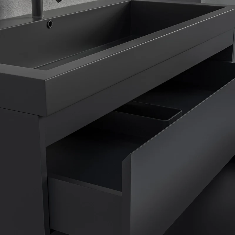 Badmeubelset AVALON 100 cm - Met Kolomkast - Mat Zwart - Wastafel zwart