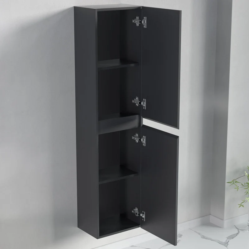 Badmeubelset AVALON 100 cm - Met Kolomkast - Mat Zwart - Wastafel wit