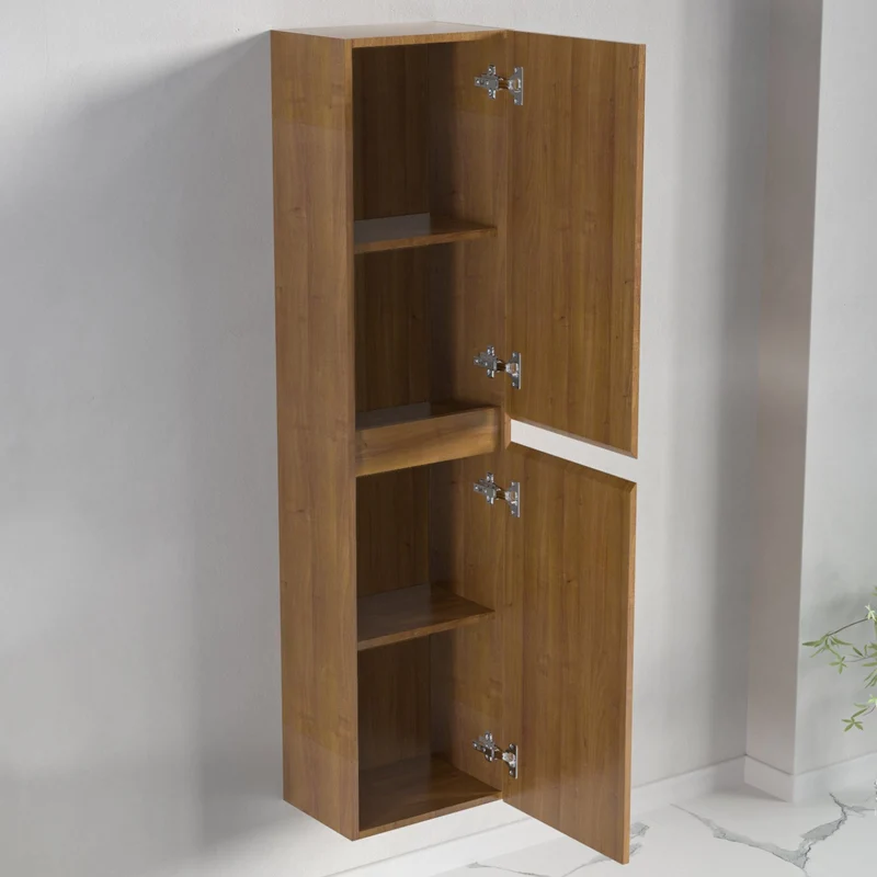 Badmeubelset AVALON 100 cm - Met Kolomkast - Warm Eiken - Wastafel Wit