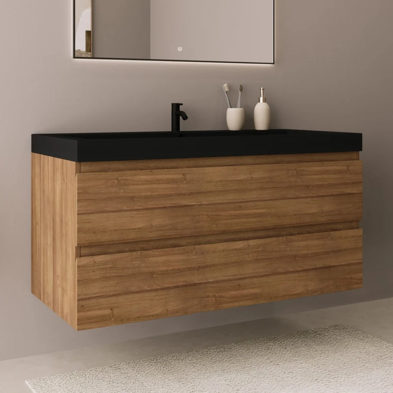 MONACO Warm Eiken - Wastafel Zwart - 100 cm