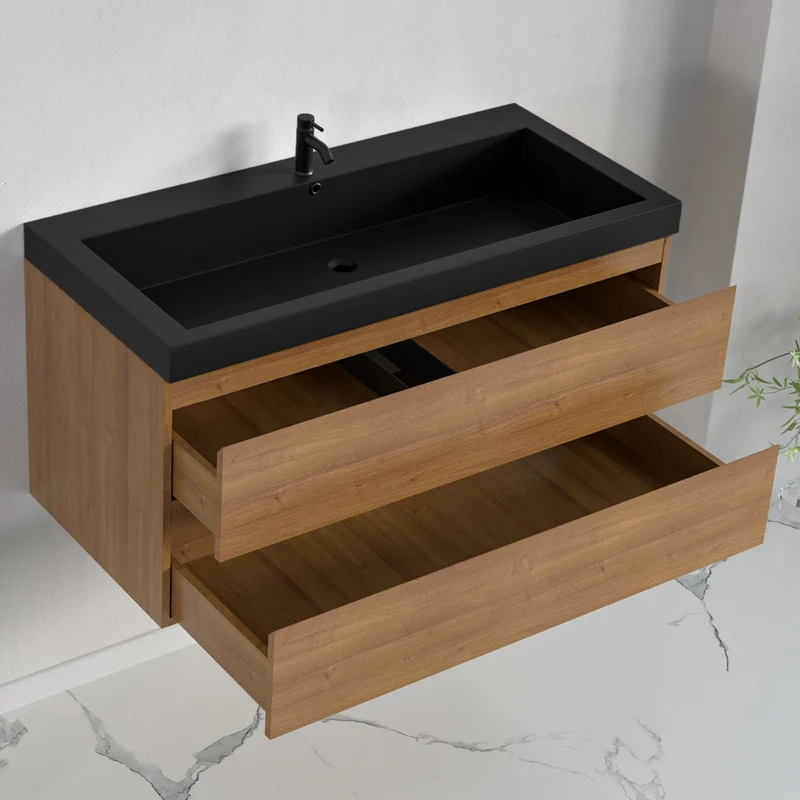 MONACO Warm Eiken - Wastafel Zwart - 100 cm