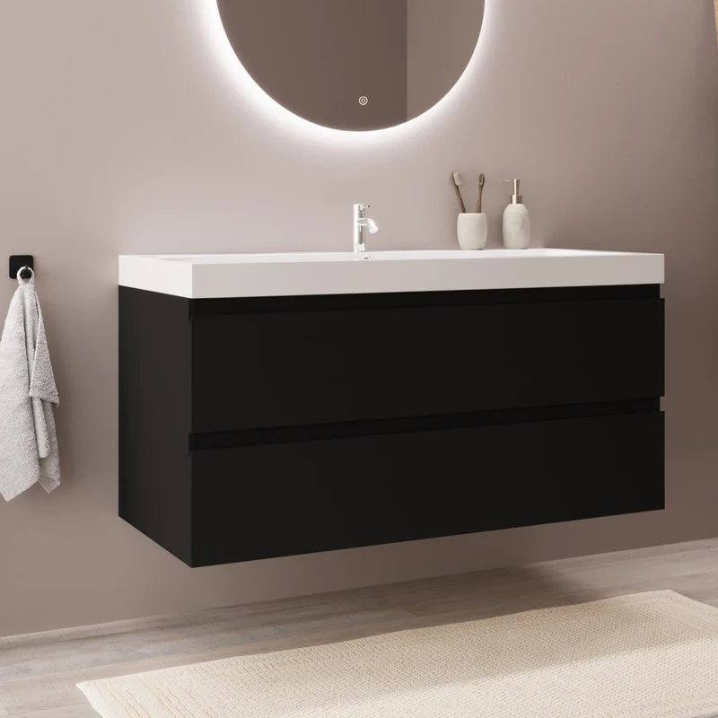 MONACO Mat Zwart - Wastafel Wit - 100cm