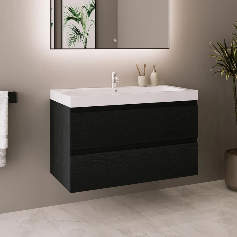 MONACO Zwart Eiken - Wastafel Wit - 80cm