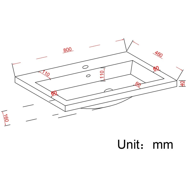 MONACO Mat Zwart - Wastafel Zwart - 80cm
