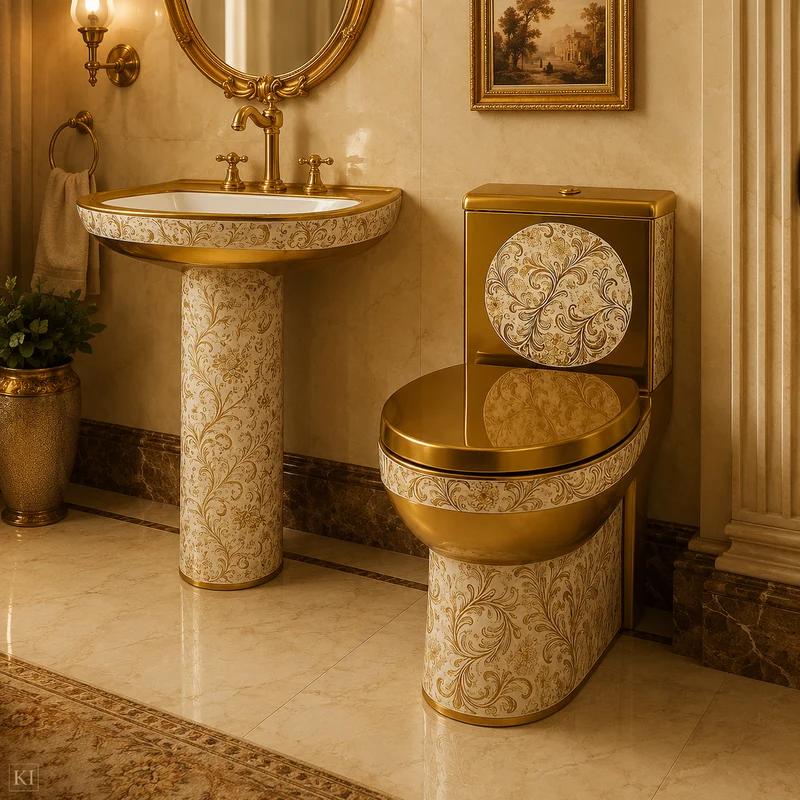 Goldene Toilette Blumen Weiß/Gold