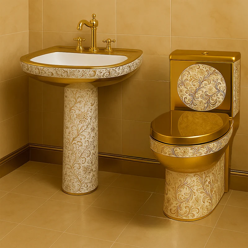 Goldene Toilette Blumen Weiß/Gold