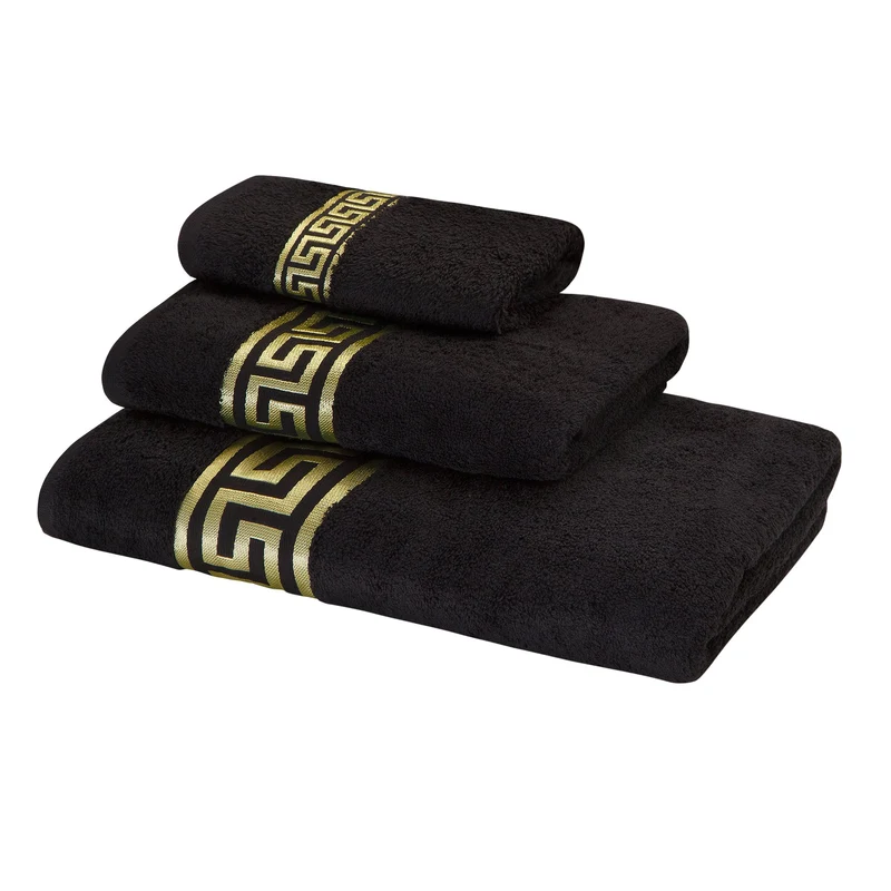 Premium Mäander Handtücher eingestickt in schwarz gold - 100% Baumwolle & ökotex zertifziert