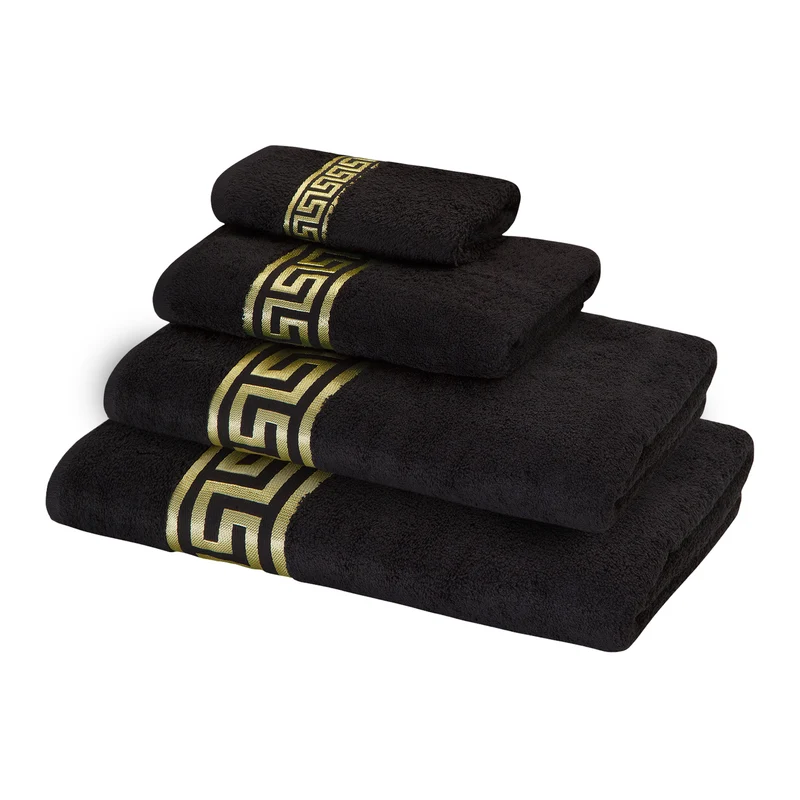 Premium Mäander Handtücher eingestickt in schwarz gold - 100% Baumwolle & ökotex zertifziert