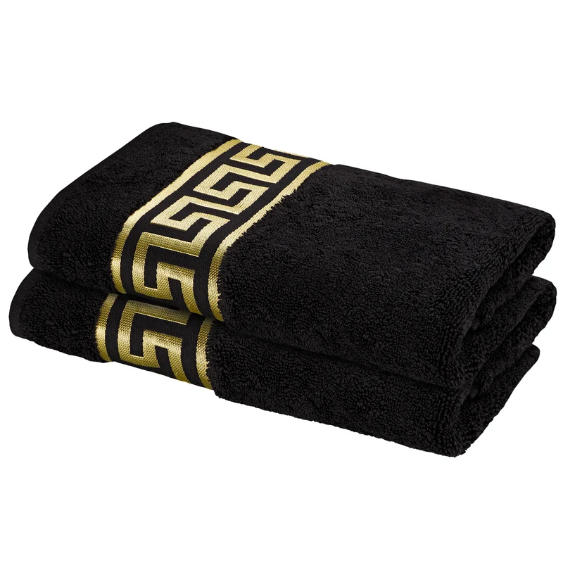 Premium Mäander Handtücher eingestickt in schwarz gold - 100% Baumwolle & ökotex zertifziert
