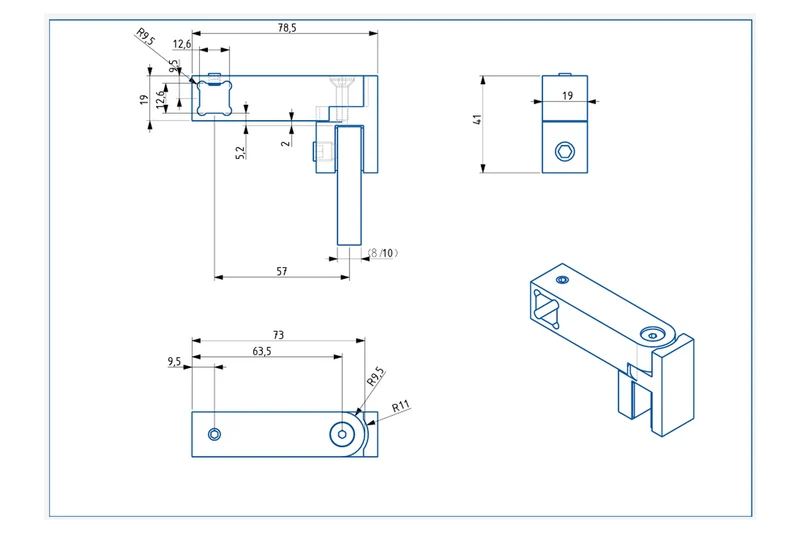 T-Verbinder eckig für Stabilisierungsstange 12 mm, 3 Oberflächen, Art.Nr. SQ12T