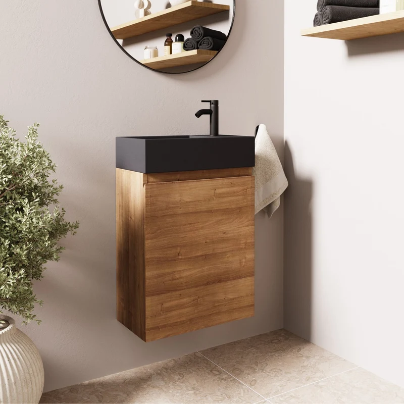 MALIBU Warm Eiken - Wastafel Zwart - 40cm
