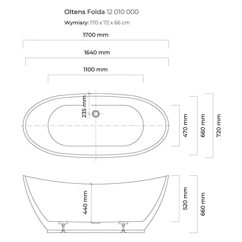 OLTENS Folda freistehende Badewanne oval 170 x 72 cm