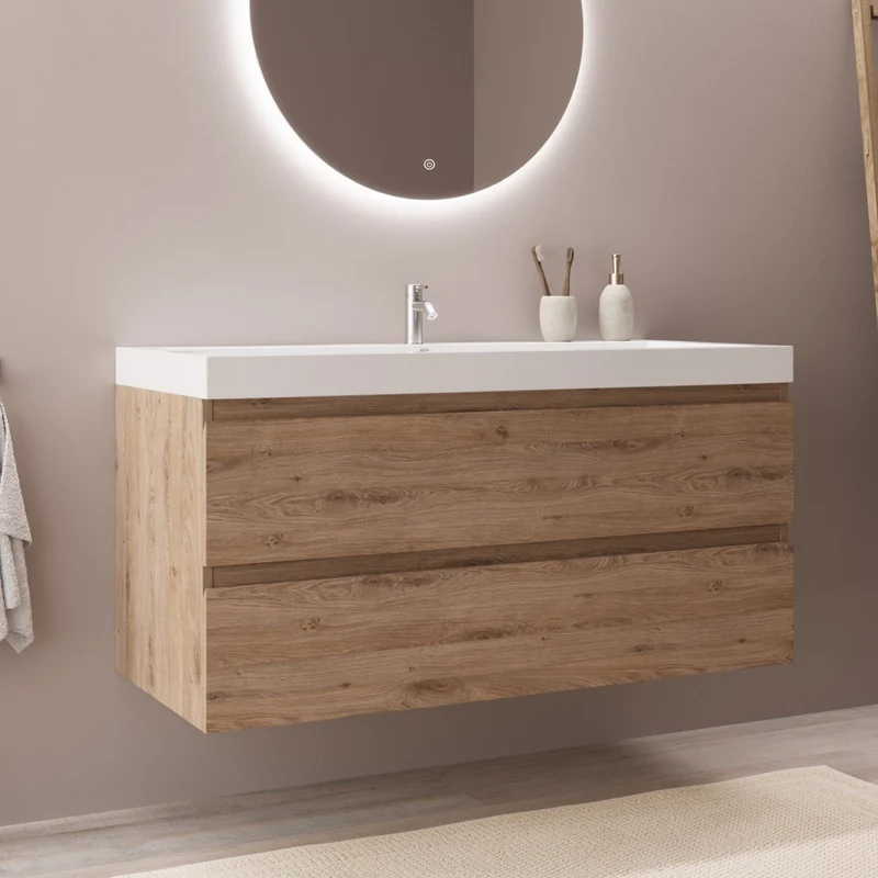 MONACO Licht Eiken - Wastafel Wit - 100cm