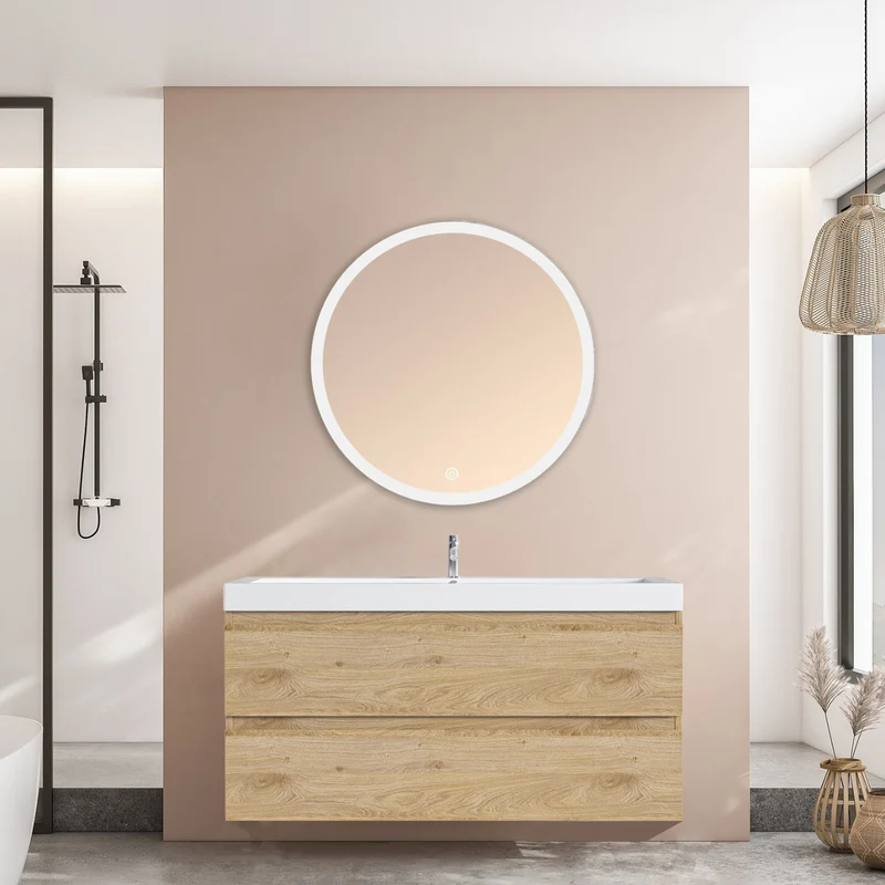 MONACO Licht Eiken - Wastafel Wit - 100cm