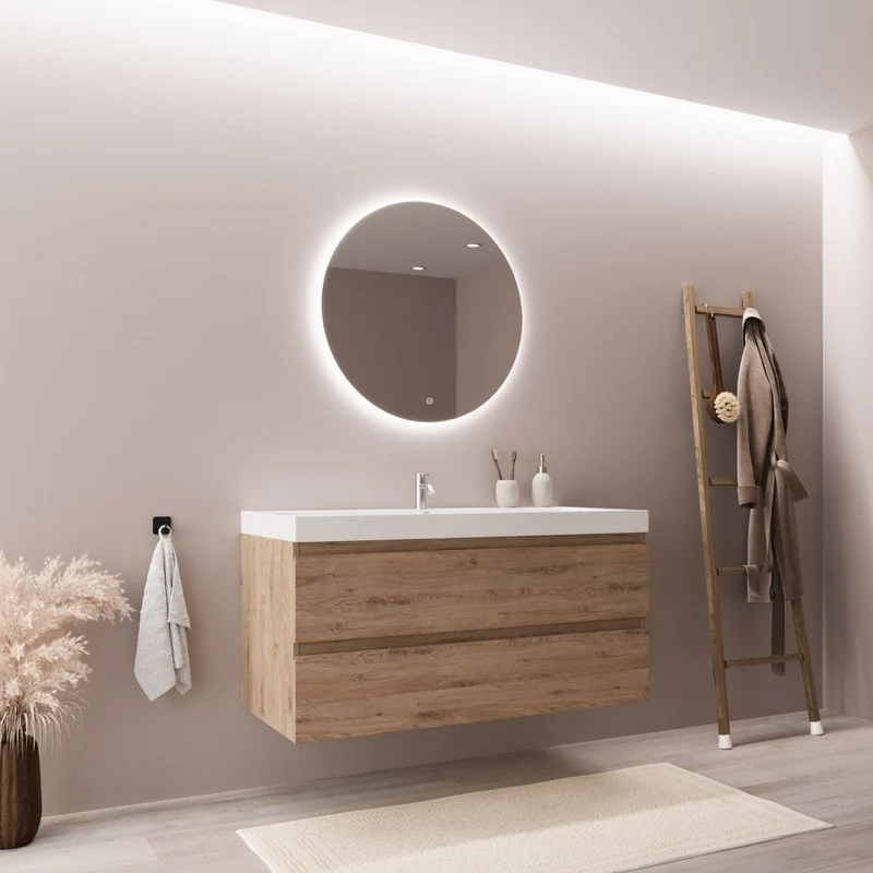 MONACO Licht Eiken - Wastafel Wit - 100cm