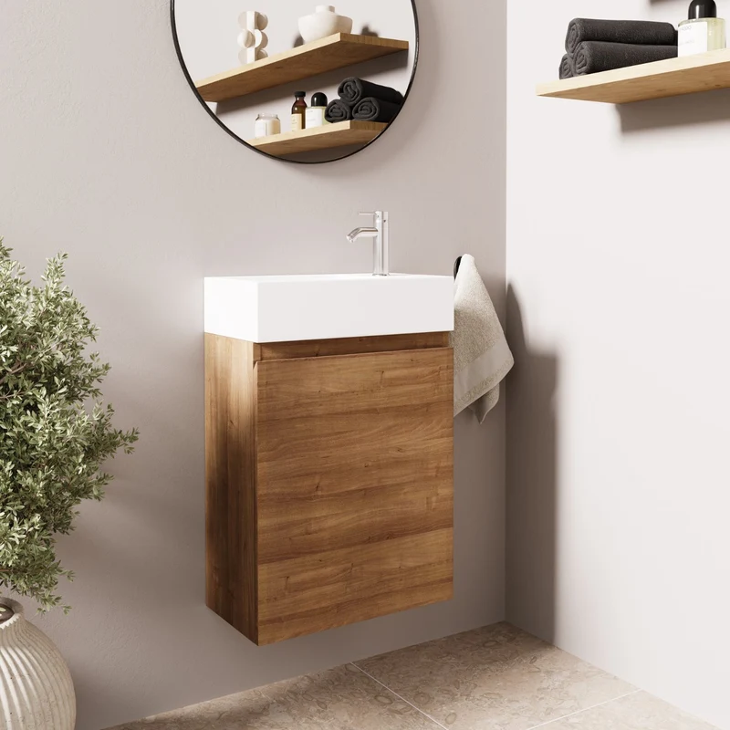 MALIBU Warm Eiken - Wastafel Wit - 40cm