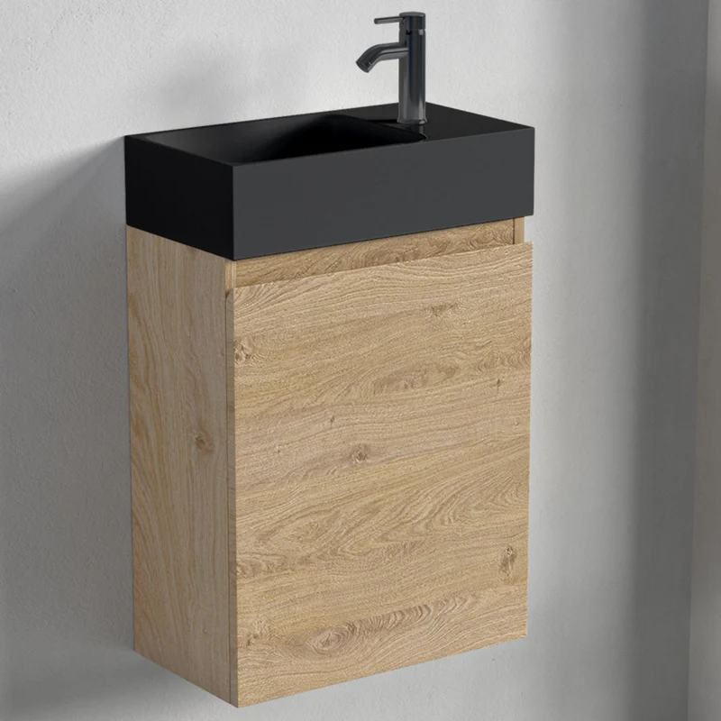 MALIBU Licht Eiken - Wastafel Zwart - 40cm
