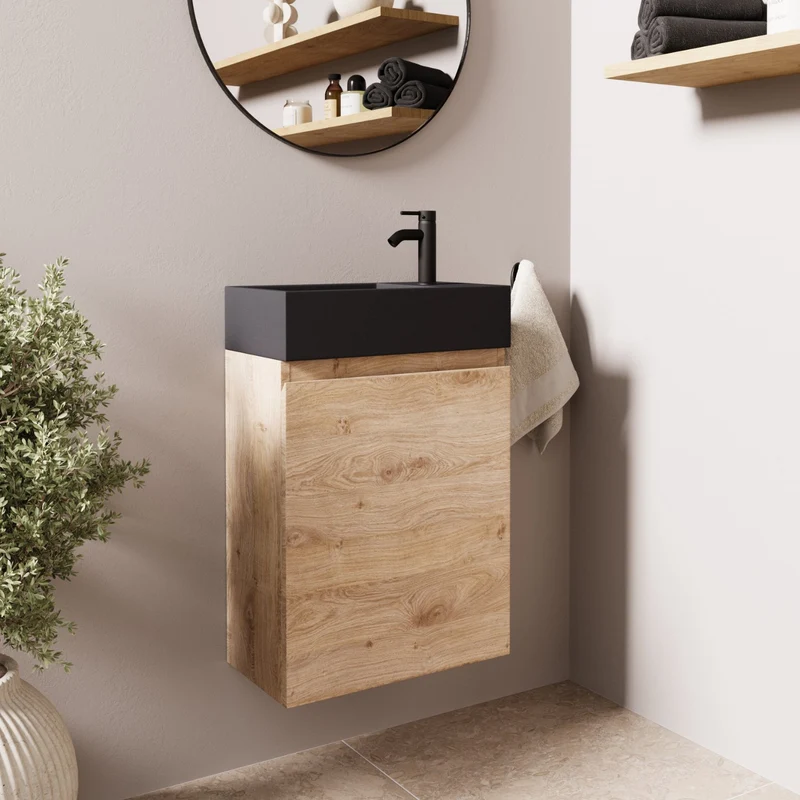 MALIBU Licht Eiken - Wastafel Zwart - 40cm
