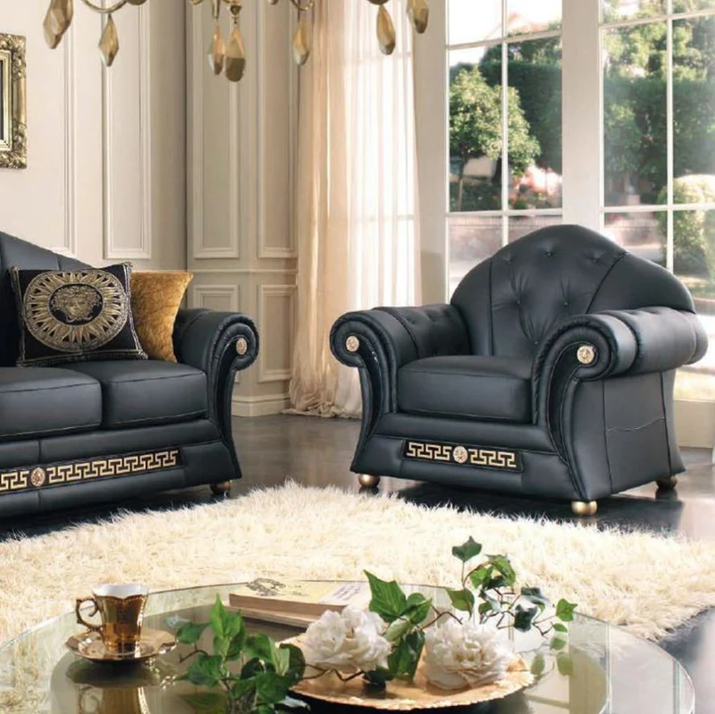 Couchgarnitur Prestige Leder Schwarz