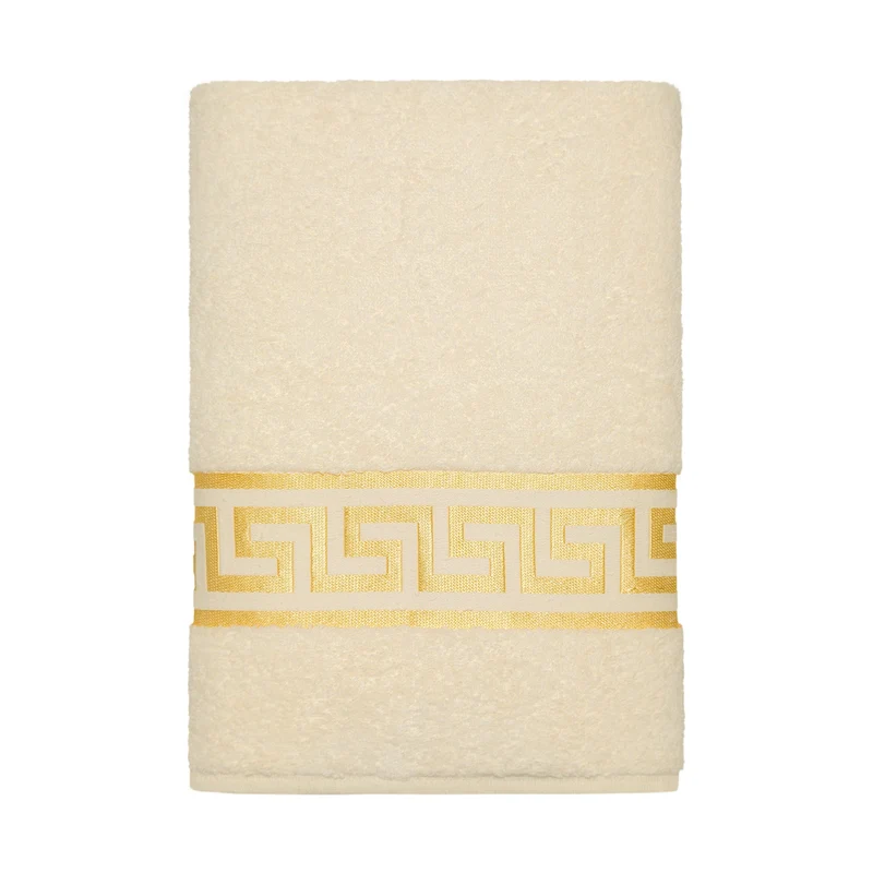 Premium Handtücher Mäander in beige gold - 100% Baumwolle Frottee - Stickerei