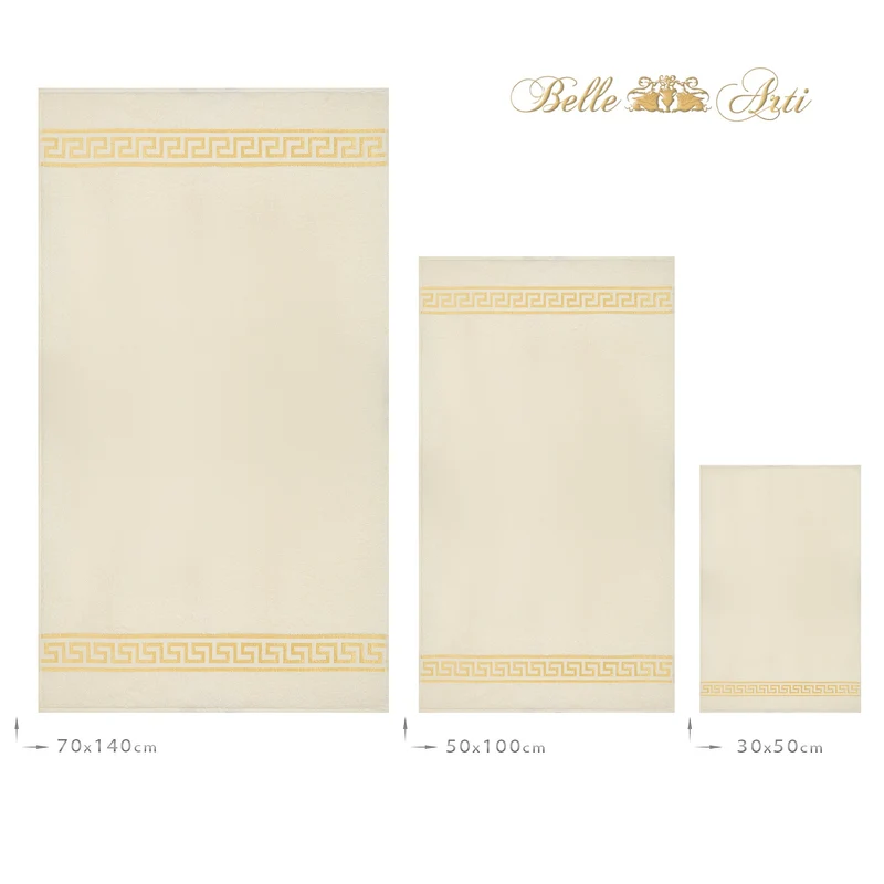 Premium Handtücher Mäander in beige gold - 100% Baumwolle Frottee - Stickerei