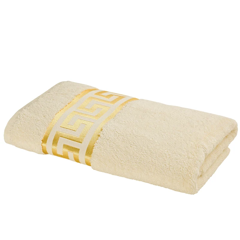 Premium Handtücher Mäander in beige gold - 100% Baumwolle Frottee - Stickerei