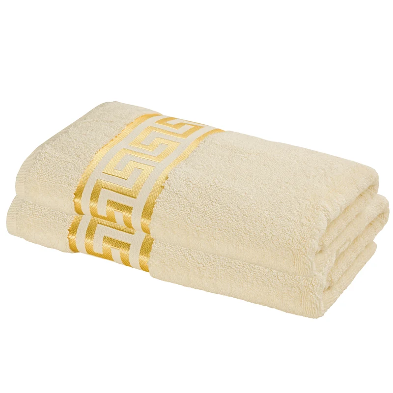 Premium Handtücher Mäander in beige gold - 100% Baumwolle Frottee - Stickerei