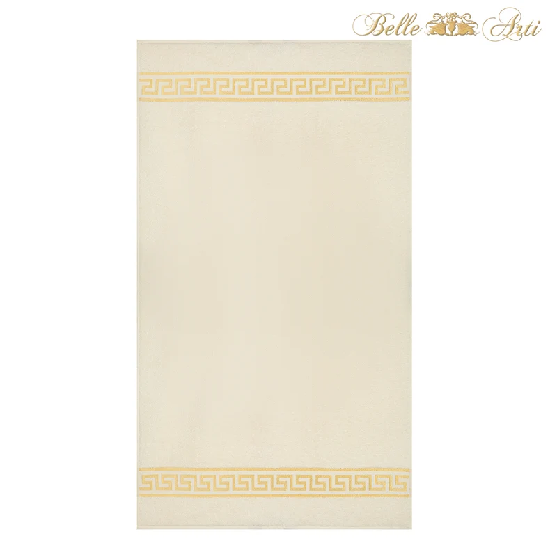 Premium Handtücher Mäander in beige gold - 100% Baumwolle Frottee - Stickerei