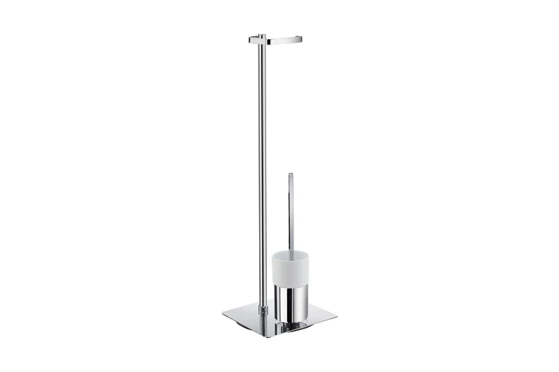 OUTLINE Stand-Set Toilettenpapierhalter und WC-Bürste, eckig, Chrom poliert und Porzellan, Art.Nr. FK322P