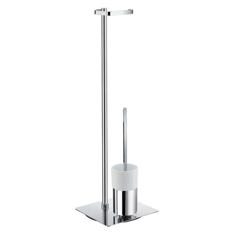 OUTLINE Stand-Set Toilettenpapierhalter und WC-Bürste, eckig, Chrom poliert und Porzellan, Art.Nr. FK322P