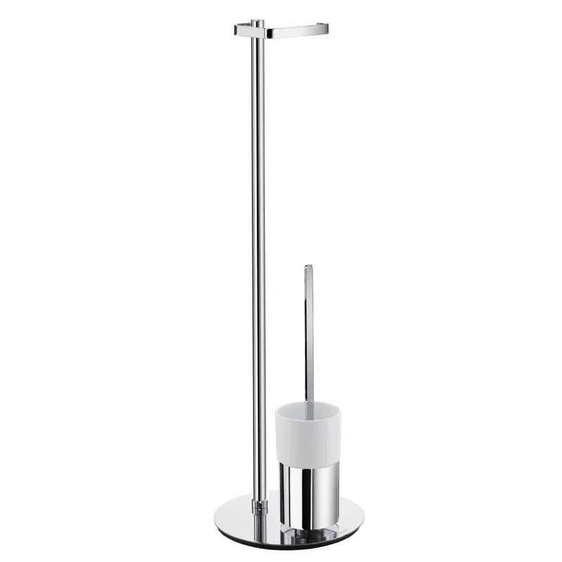 OUTLINE Stand-Set Toilettenpapierhalter und WC-Bürste, rund, Chrom poliert und Porzellan, Art.Nr. FK312P