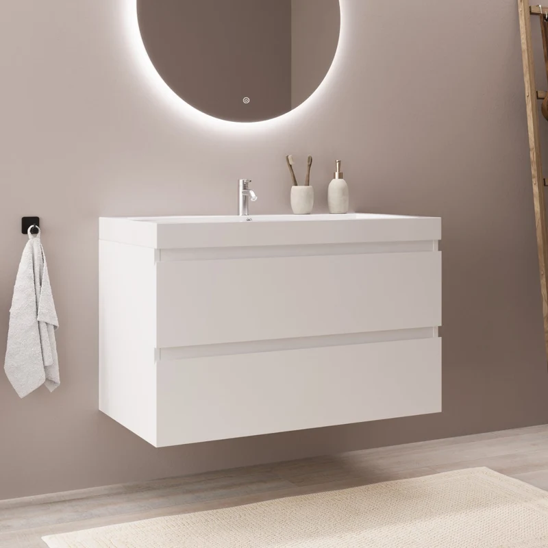 MONACO Glanzend Wit - Wastafel Wit - 80cm