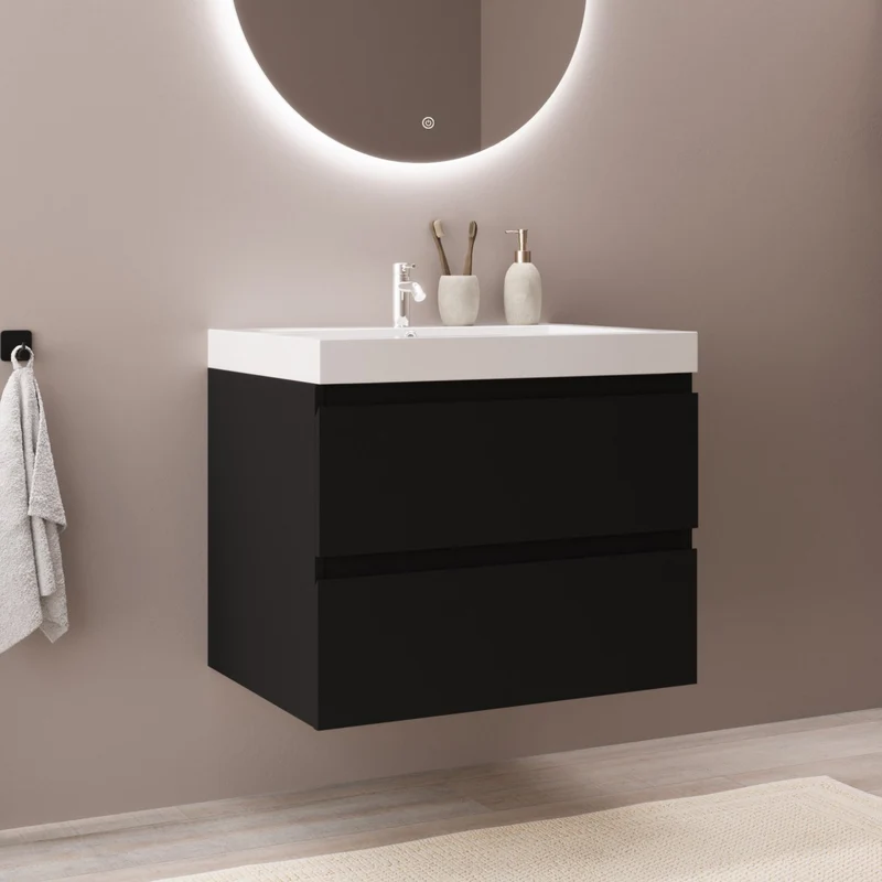 MONACO Mat Zwart - Wastafel Wit - 60cm