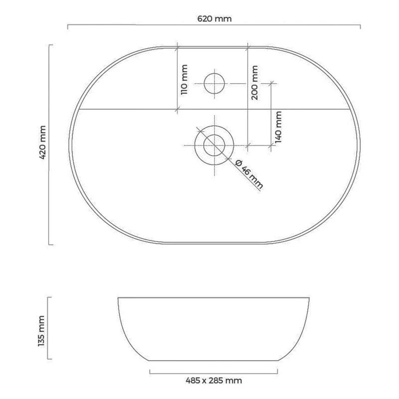 OLTENS Hamnes Thin Aufsatzwaschbecken oval mit Hahnloch