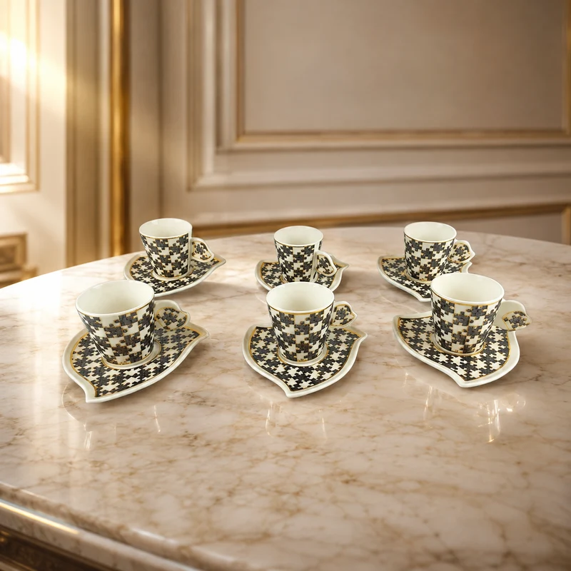 Set Espresso Tassen mit Puzzlemotiv aus Keramik