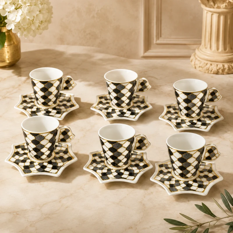 Feine Espresso Tassen mit geometrischem Muster