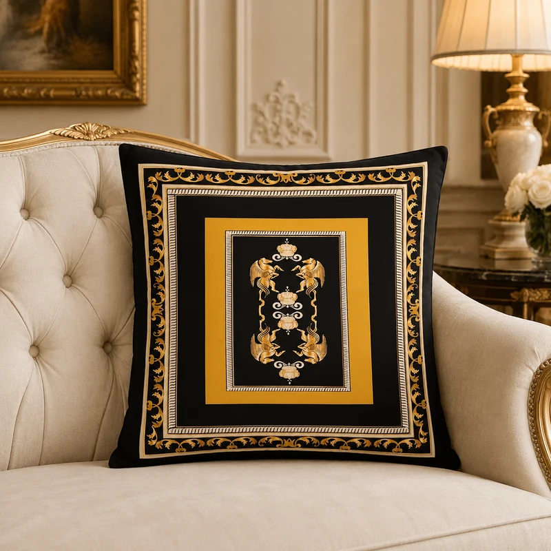 Kissen Pegasus Velouroptik in Schwarz Gold mit Krone - weich & kompfortabel