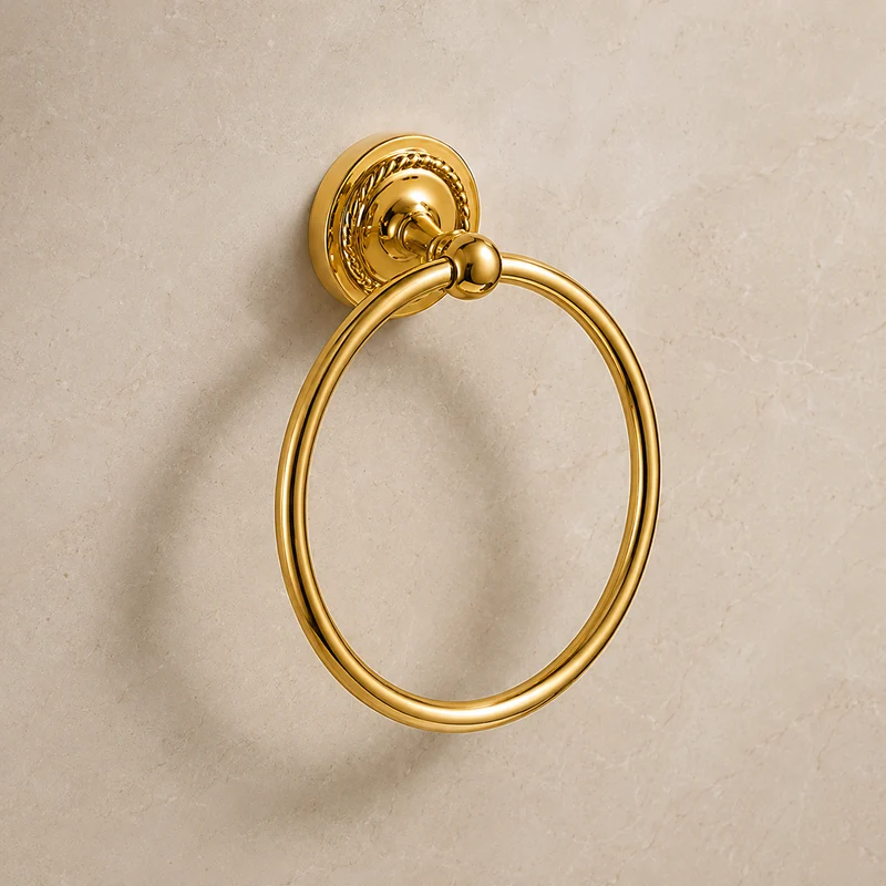 Luxus Handtuchhalter Ring aus poliertem Messing in Gold Optik Verona - stillvoll und rostfrei