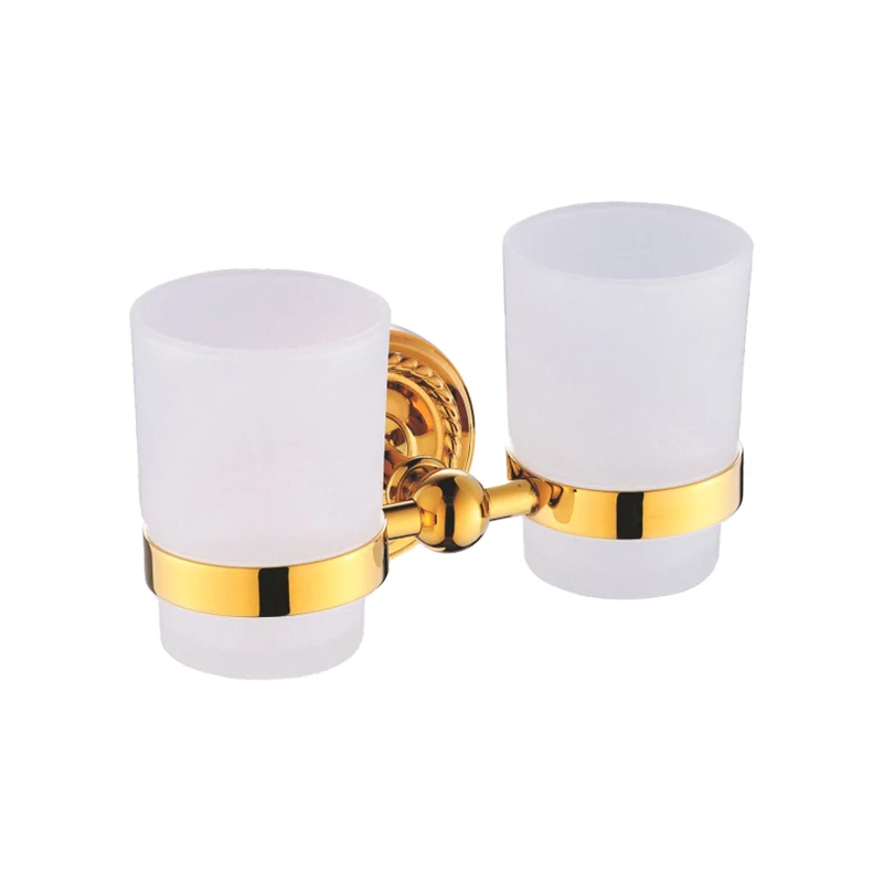 2-fach Zahnputzbecherhalter Verona aus Messing mit Milchglas Becher - Rostfrei - Wandmontage