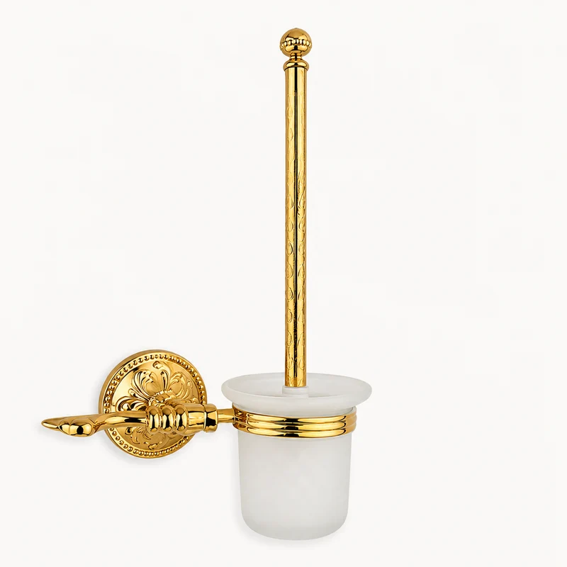 Luxus Toilettenbürste mit Halterung aus Messing und Milchglas Esclusivo - Wandmontage, rostfrei, gold poliert