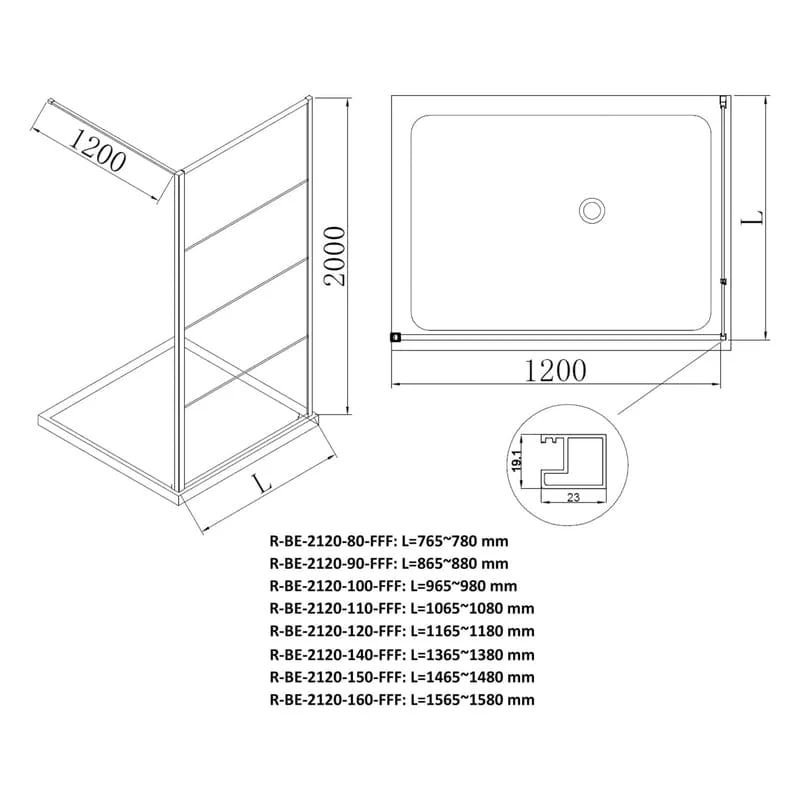 STUROTEC 3060 Walk-In Seitenwand 120 x 200 cm mit Nano-Beschichtung