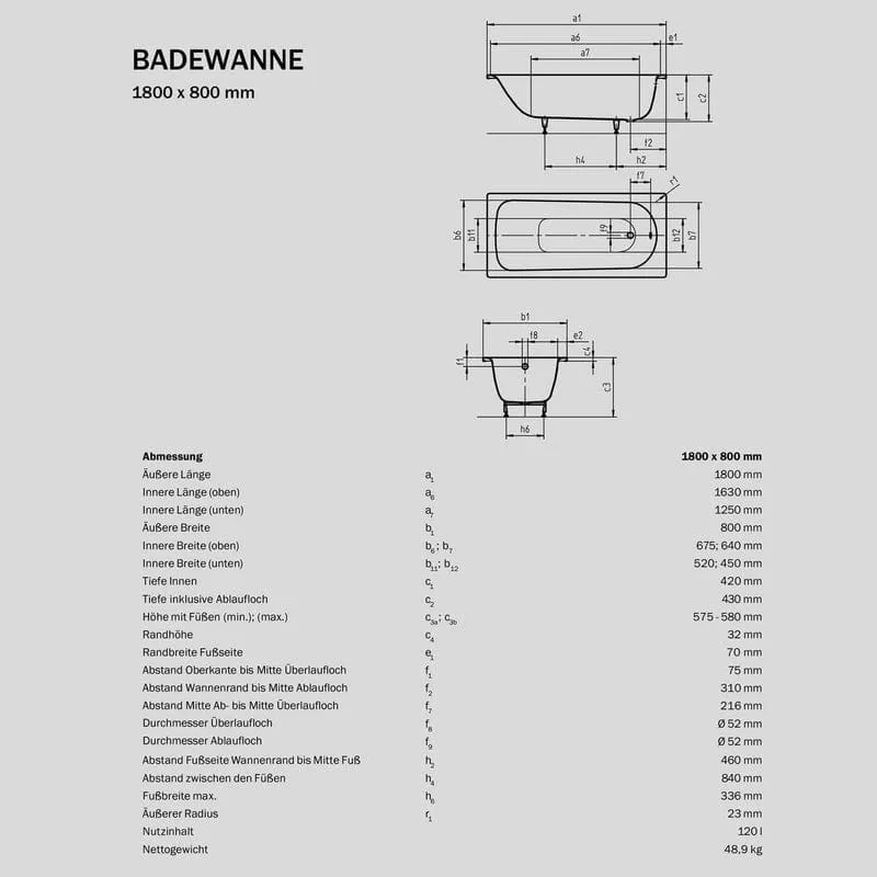 STUROTEC Sturoform Rechteck-Badewanne