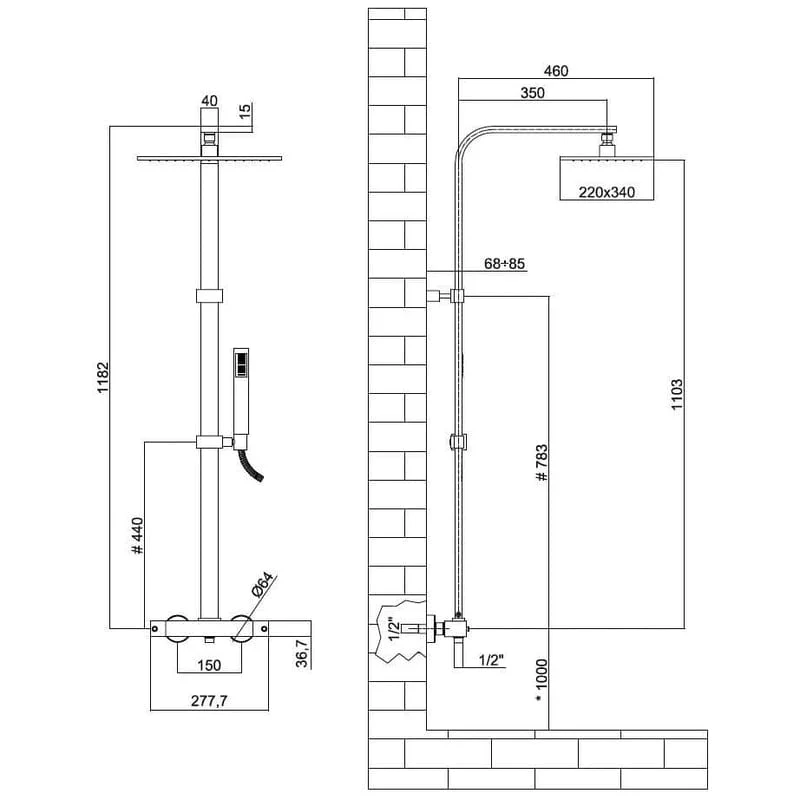 KRONENBACH Duschsystem Aufputz mit Thermostat, eckig
