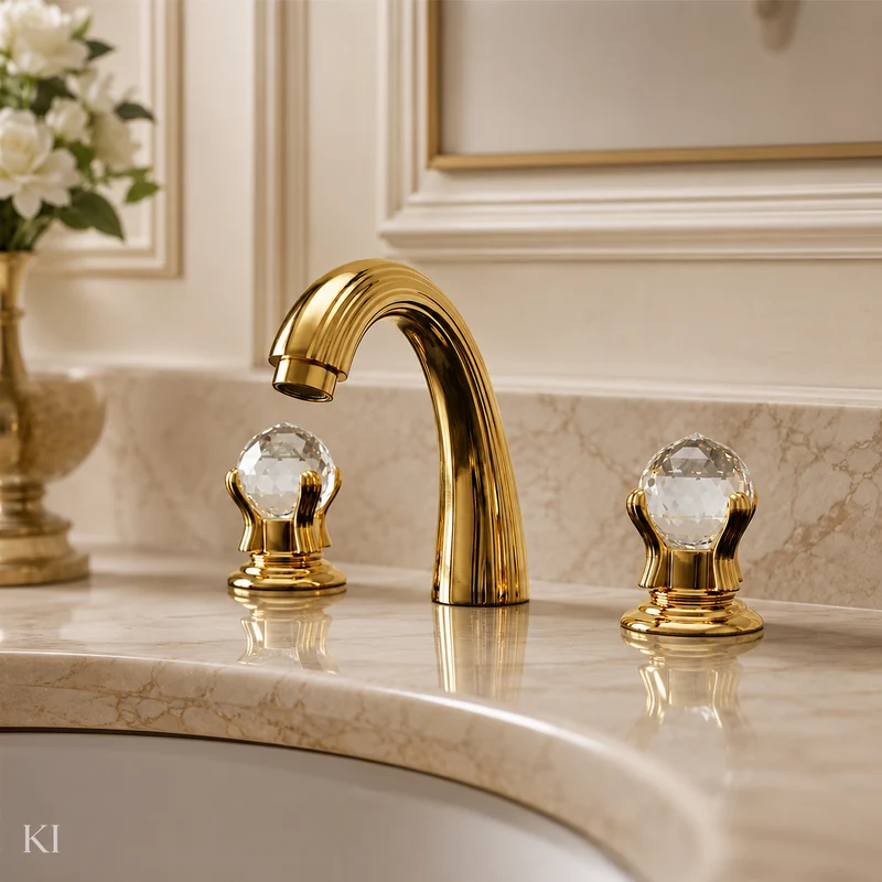 Luxus Wasserhahn Bad Küche 24k Gold vergoldet Badarmatur Waschbecken hochglanz poliert aus Messing - Made in Italy