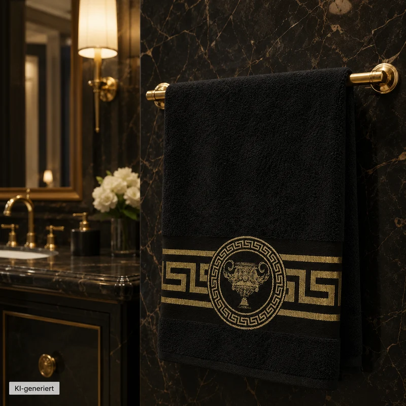 Luxus Handtücher Mäander Amphore in schwarz gold - 100% Baumwolle - weich und saugstark