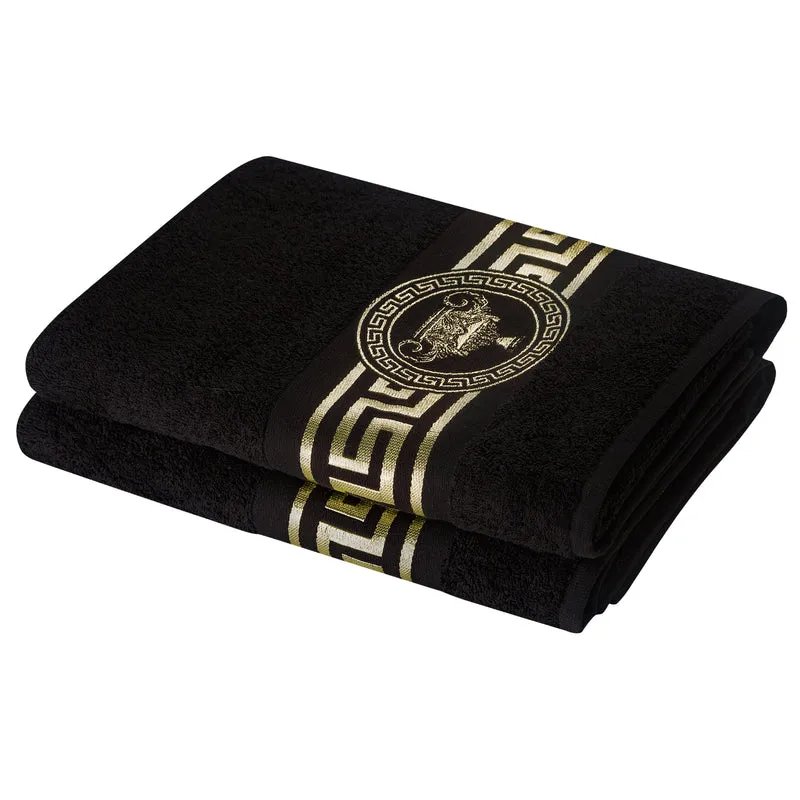 Luxus Handtücher Mäander Amphore in schwarz gold - 100% Baumwolle - weich und saugstark
