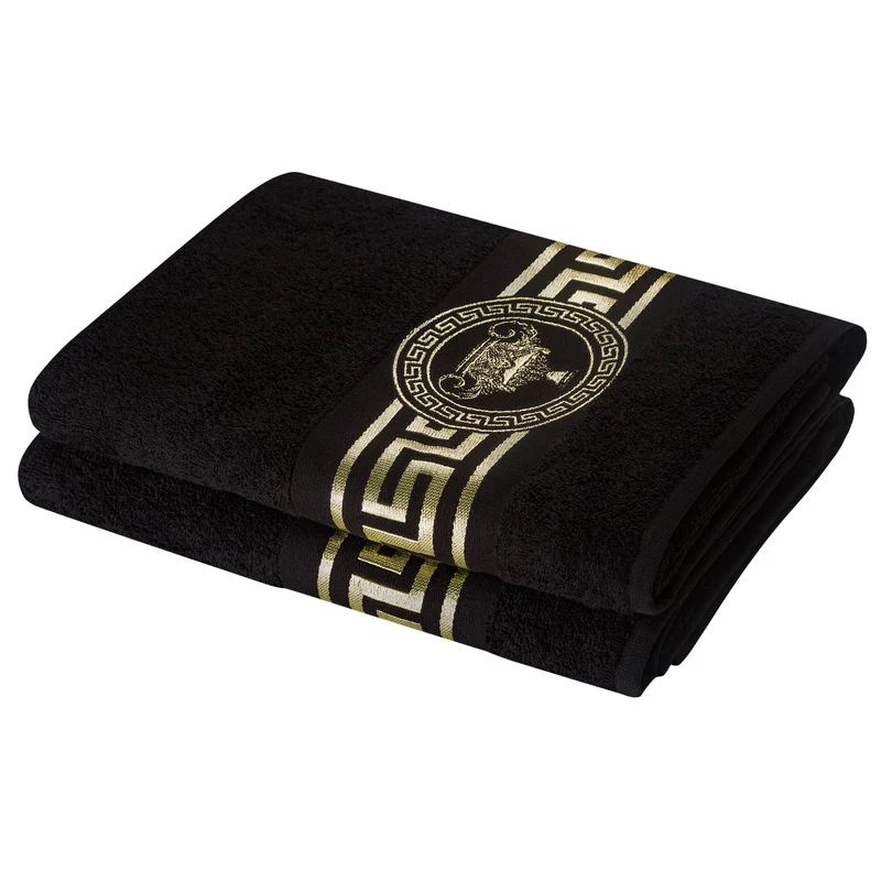 Luxus Handtücher Mäander Amphore in schwarz gold - 100% Baumwolle - weich und saugstark