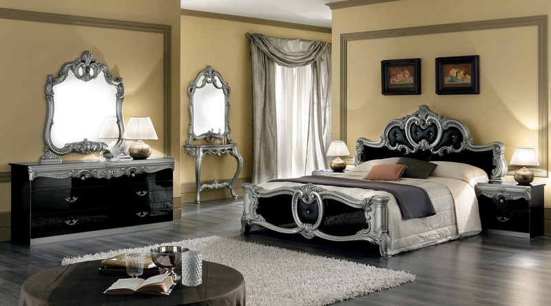 Schlafzimmer Barocco Schwarz-Silber